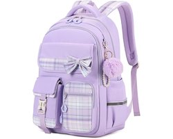 Waterdichte rugzak voor meisjes - met Pluche ornament - Waterdichte rugzak - Meerlaags ontwerp - grote capaciteit - gebogen schouderband - Ergonomisch - Lichtgewicht - Oxford-stof - Tieners - Schoolrugzakken voor middelbare School - 30x18x45cm -paars
