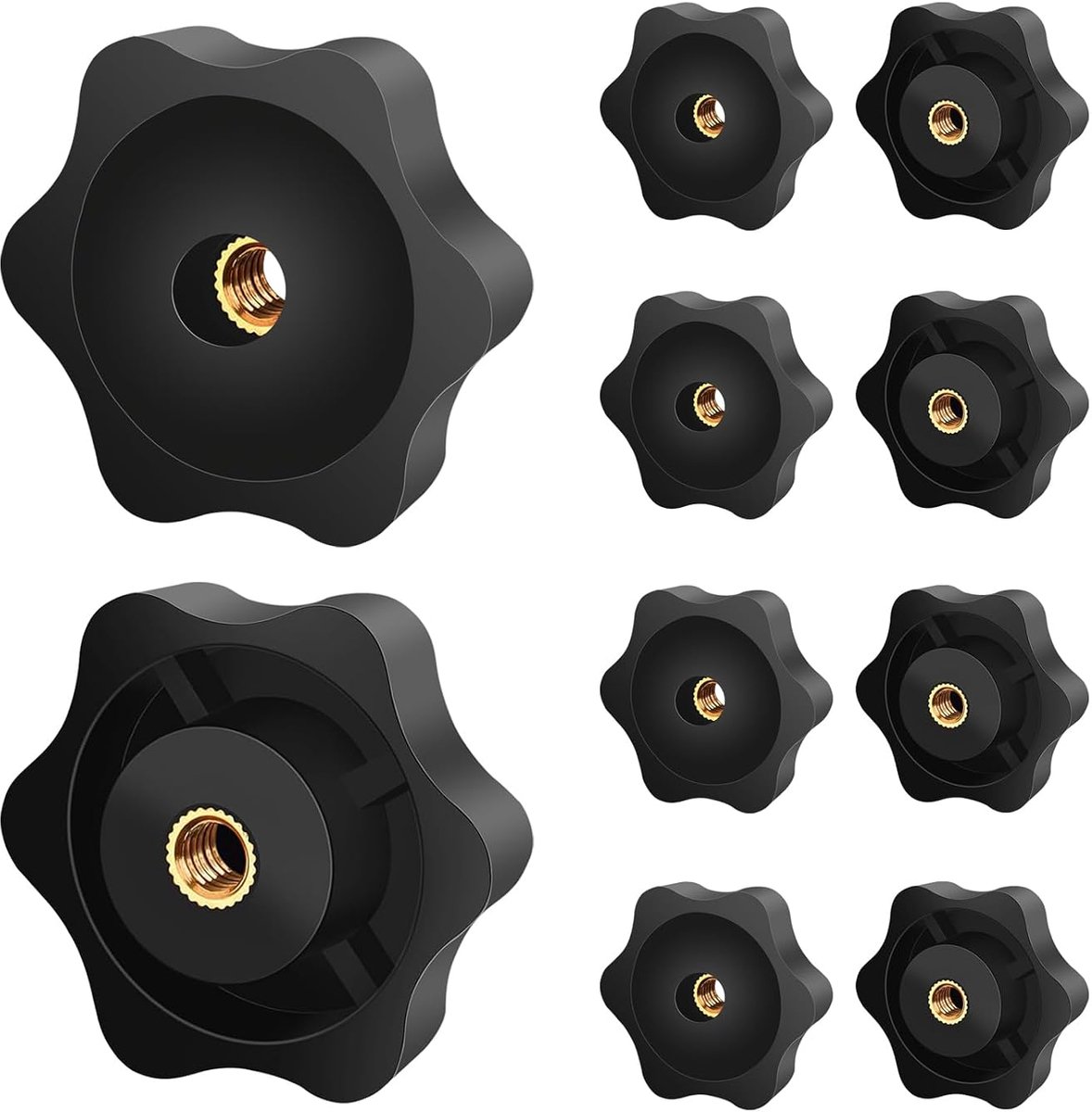 M5, 10 stuks, kartelschroef buitendiameter 32 mm, zwarte stergreepmoer binnendraad messing voor machines en installaties, fitnessapparatuur, meubels, gereedschapsmachines