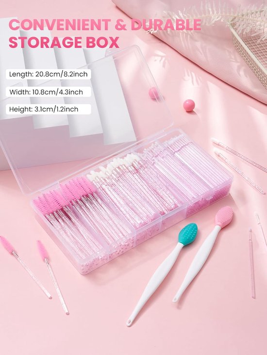 302 wegwerpborstels voor wenkbrauwen, make-upapplicators voor wenkbrauwen - 100 wimperborstels, 100 lippenpenselen, 100 microborstels, 2 siliconen borstels voor neusreiniging — afbeelding 3