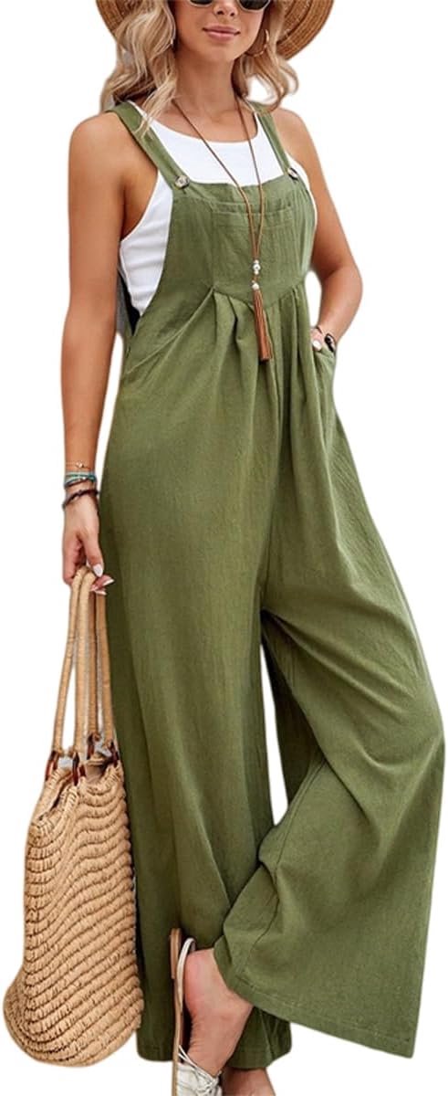 Tuinbroek voor dames, zomer, verstelbare overalls, met bretels, casual, losse broek, bib pants, lang, elegant, retro, wijde pijpen, jumpsuit, overall, met zakken
