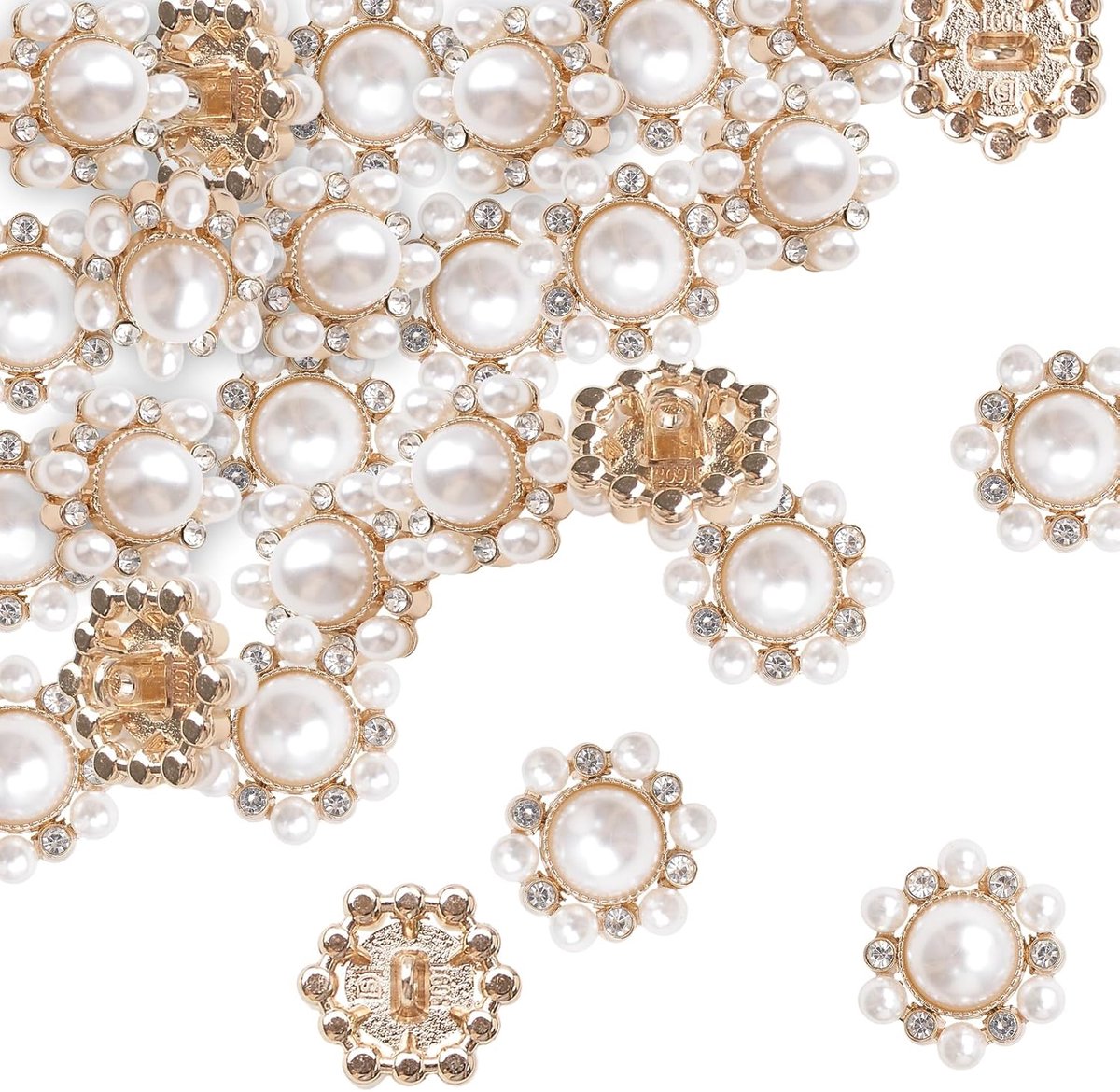 20 stuks faux parel strass bloemknoppen, witte retro vintage knoppen bloem metalen knoppen naaien op knoppen versieringen voor doe-het-zelf ambachten, 18 mm