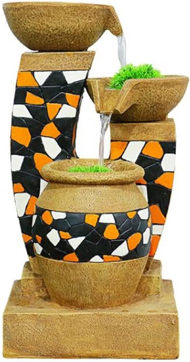 Fontein Crock-pilaar tafelblad fontein met nep groene planten, circulerende water ornamenten en decoraties, indoor kleine waterval Binnenfonteinen Huisdecoratie (Color : No fog)
