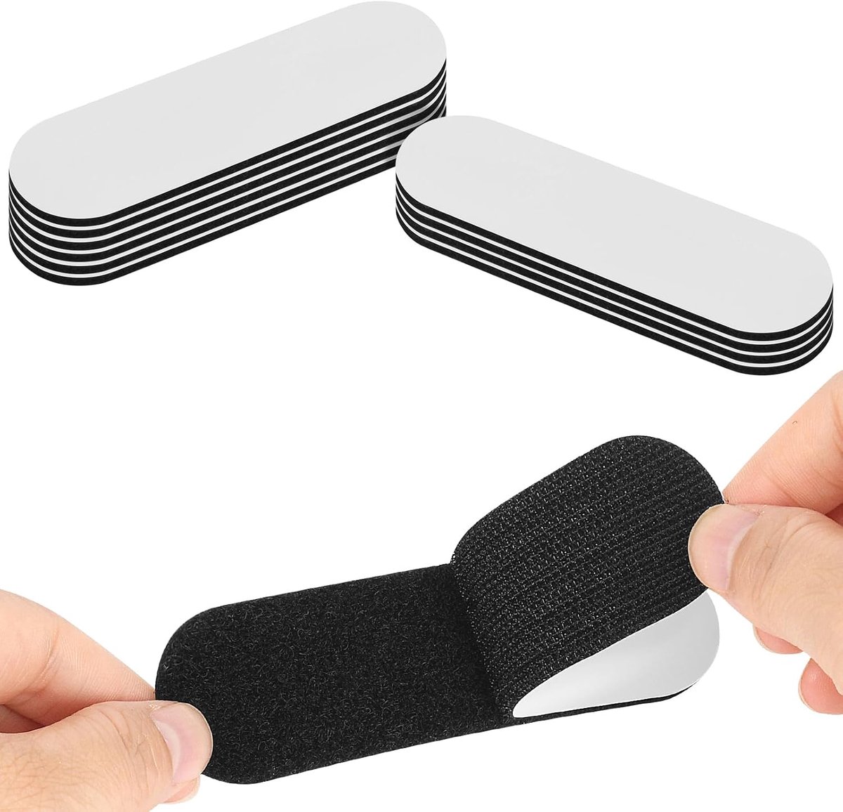Sterk Zelfklevende Klittenband,Ovaal,3x10cm,10 pcs,voor DIY,Zwart | Sterke Zelfklevende Achterkant, Dubbelzijdig Haak Lus Ontwerp, 3x10cm,voor Thuis, Kantoor, DIY, Herbruikbaar