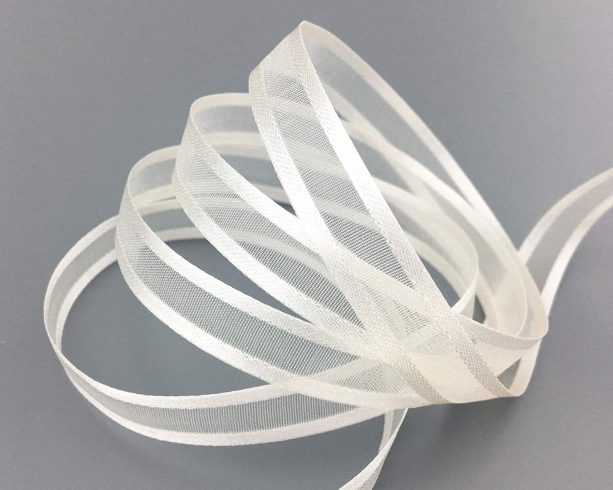 50 m x 10 mm Chiffonlint met satijnrand IVOOR ELFENBEIN (02) Chiffon decoratielint striklint cadeaulint halftransparant glanzend zonder draad organza