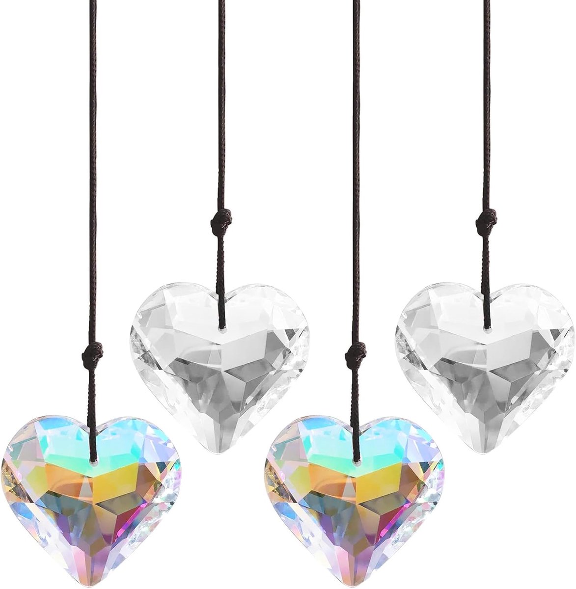 Zonnevanger Kristallen,Forreen 4 Stuks Crystal Suncatcher Hart Glas Kleurrijk Transparant Regenboog Maker Prachtig Prismahanger voor Auto Thuis Kantoor Tuindecoratie,2 Kleuren