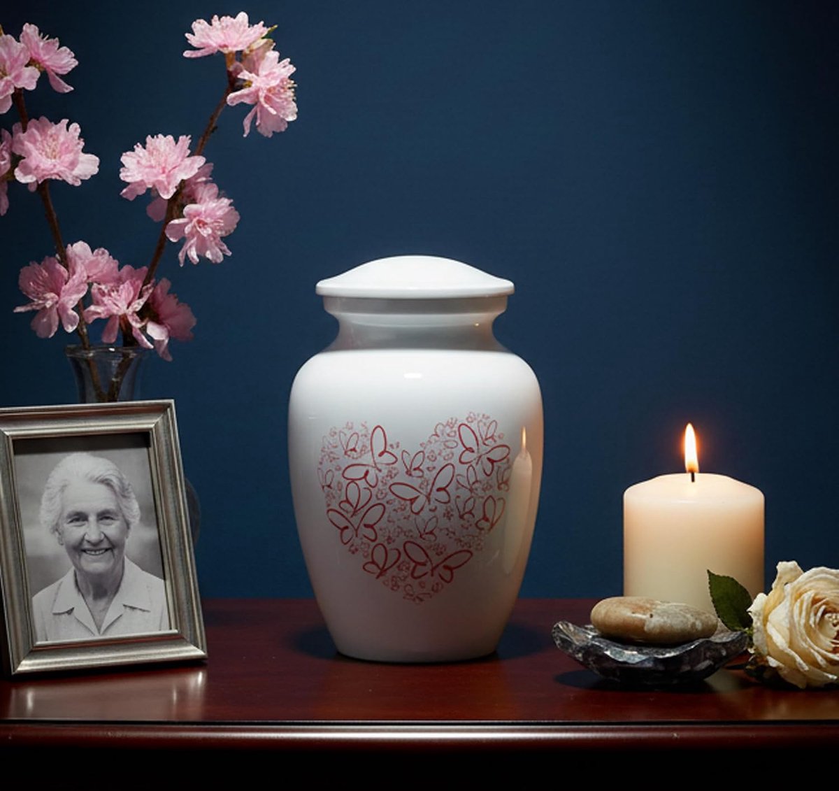 ESplanade Metalen crematie-urn voor begrafenisas - Memorial Jar Pot Container met vlinderprint | Medium Maat 6 inch Wit-Rood