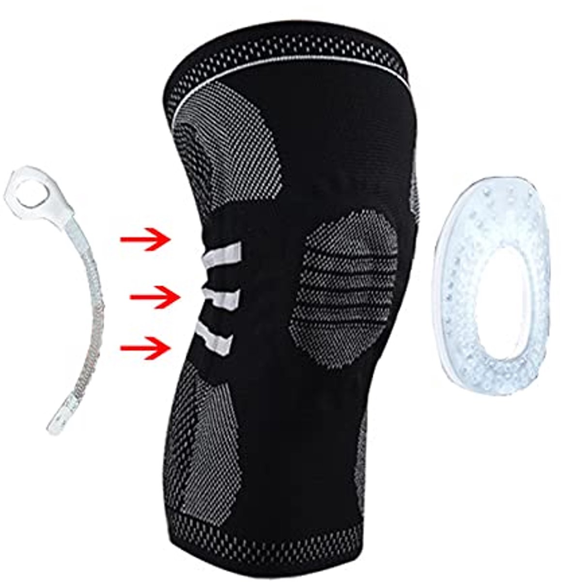 Knee Support 1 Pair Of Silicone Knee Pads With Patella Medial Support Strong Meniscus Compression Protection Sports Pad-Black-Silica Gel,L