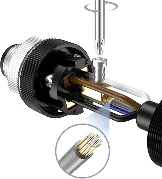 Stekker 5-polig, een ronde stekker gecodeerd 90° 5 pin ter plaatse schroefaansluiting installeerbaar 12 mm luchtvaart mannelijke stekker IP67 waterdichte industriële circuitconnector — afbeelding 3