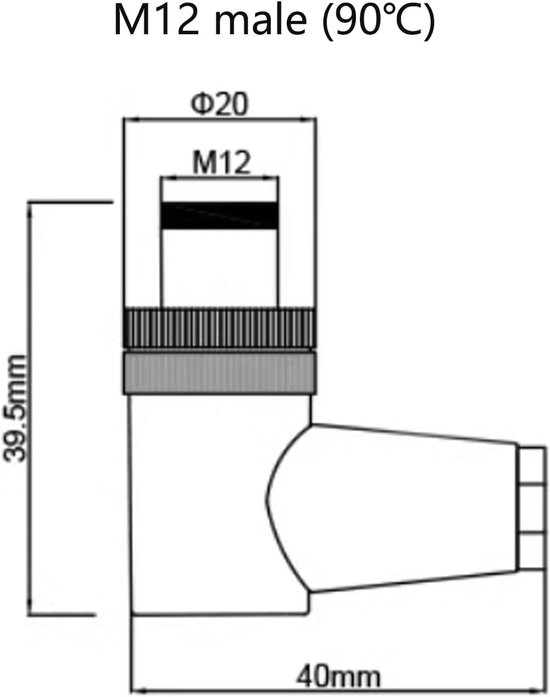 Stekker 5-polig, een ronde stekker gecodeerd 90° 5 pin ter plaatse schroefaansluiting installeerbaar 12 mm luchtvaart mannelijke stekker IP67 waterdichte industriële circuitconnector — afbeelding 5
