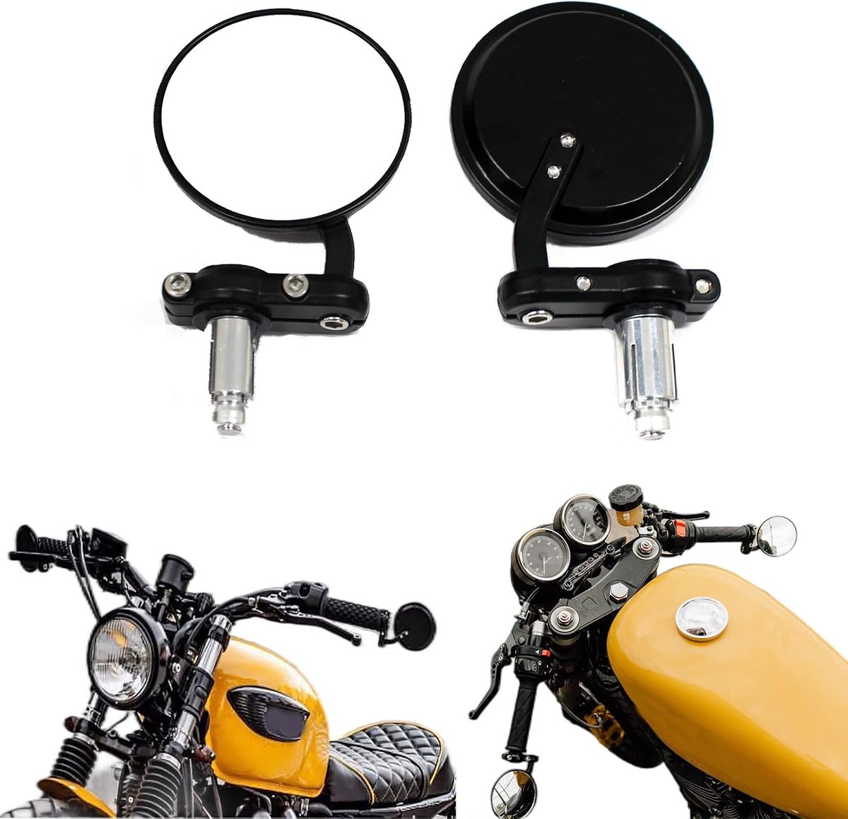 Zijspiegels voor motorfiets, 7,6 cm, ronde stuurvleugelspiegels voor scooter, cruiser chopper, straatfiets CB1000R CBF600 GSF1250