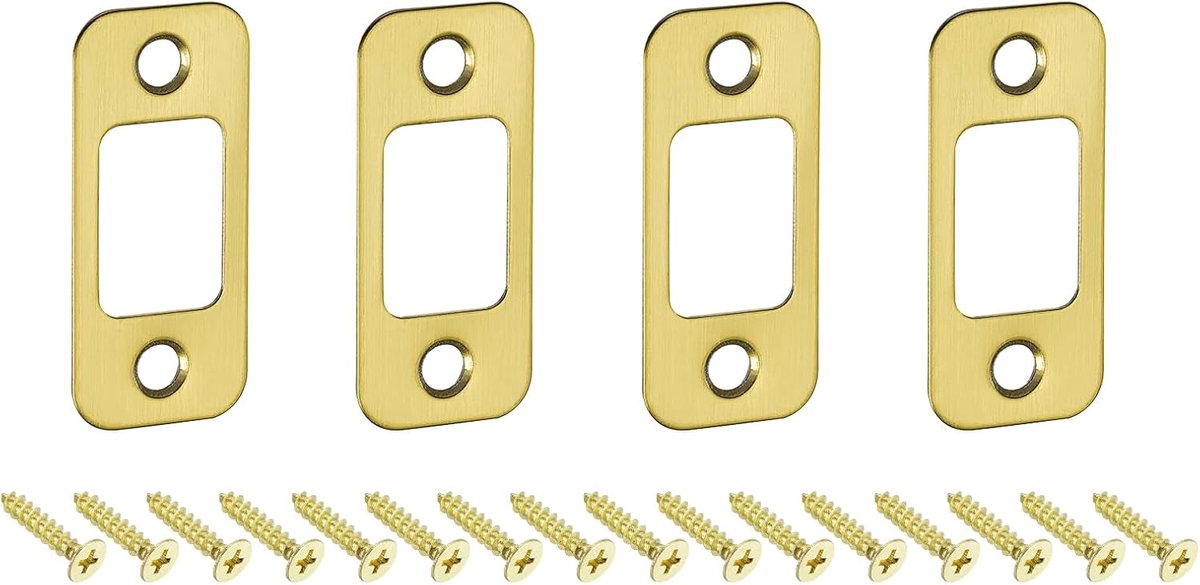 4 stuks deursluitplaten, 57 mm x 25,5 mm, roestvrij staal, vervangende slotplaat voor deurkozijn, deurvleugelversterking, goud