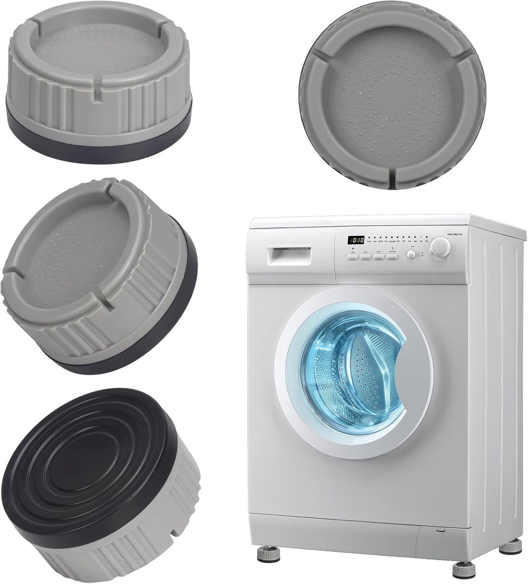 Wasmachinevoetpads, 4 Stuks Universele Antislip Voetmat Rubberen Schokdemper Basis Drainage Anti-Rust Ondersteuning Anti Vibratie Standaard voor Droger, Vaatwasser (Grijs)