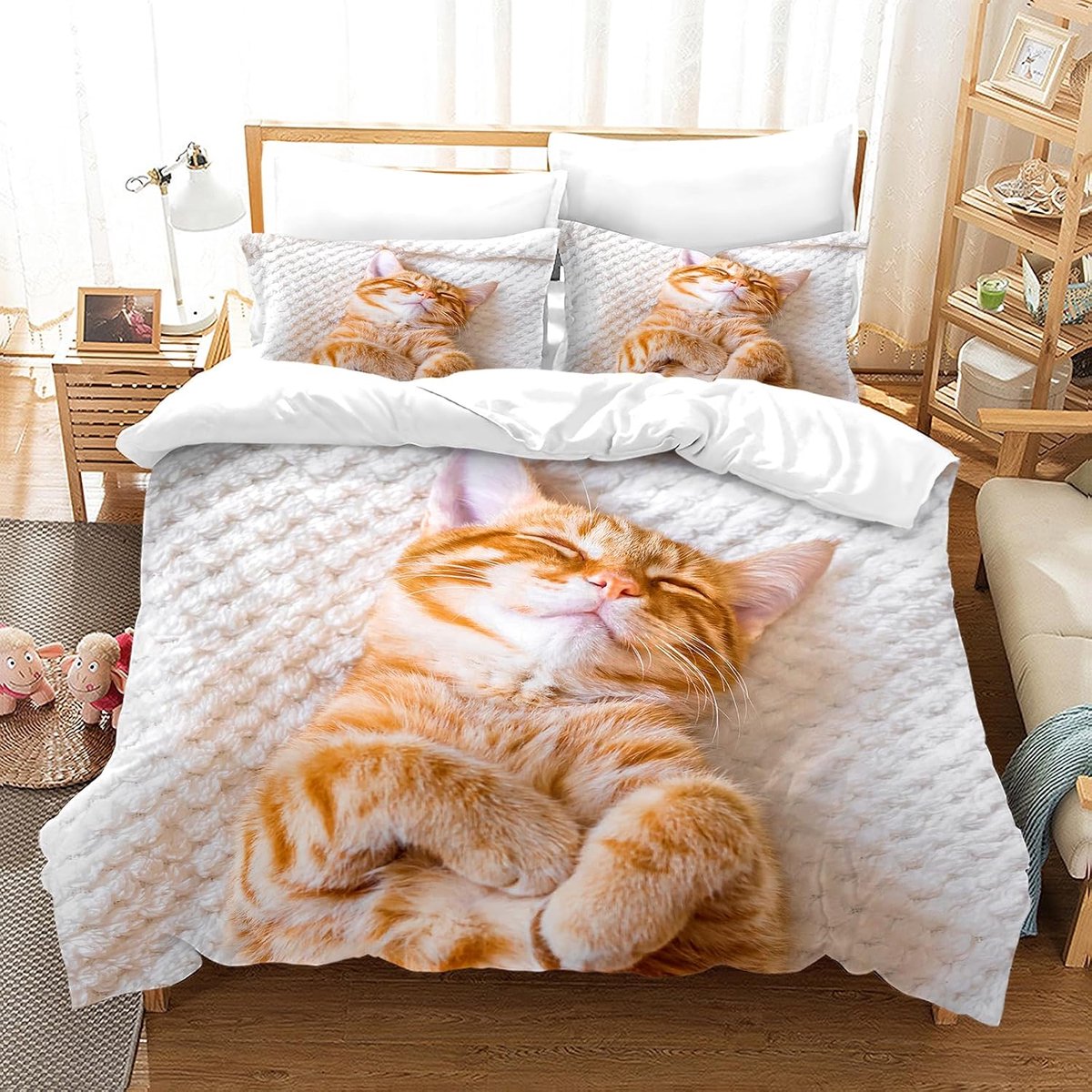 Kat, Kinderbeddengoed, met dekbedovertrek en kussenhoes 65x65cm. Kitty-patroon dekbedovertrek 3D huisdier kat dekbedovertrek set. (Kitten-4, 200x200cm)