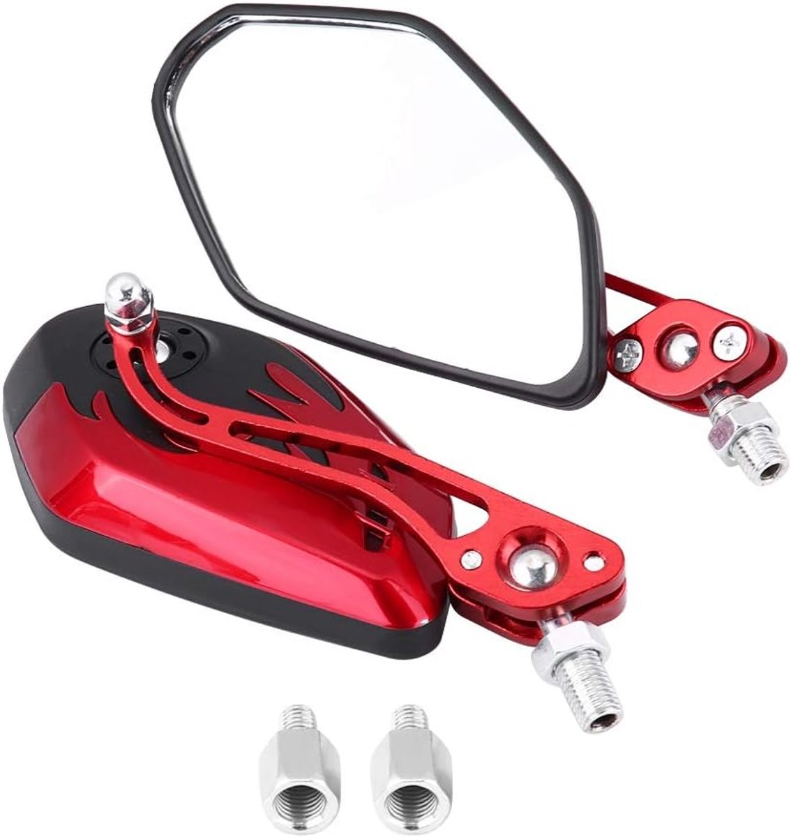 1 paar universele motorscooterspiegels van 8 mm tot 10 mm, zijspiegels met vlampatroon van aluminium (schroefdiameter 10 mm/8 mm)