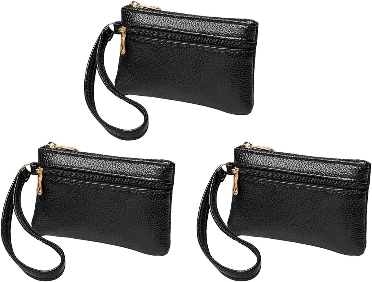 Sleutelhoesje set van 3 stuks zwart kunstleer 12,5x8cm met polsbandje voor autosleutels heren dames cadeau sleutels organiseren