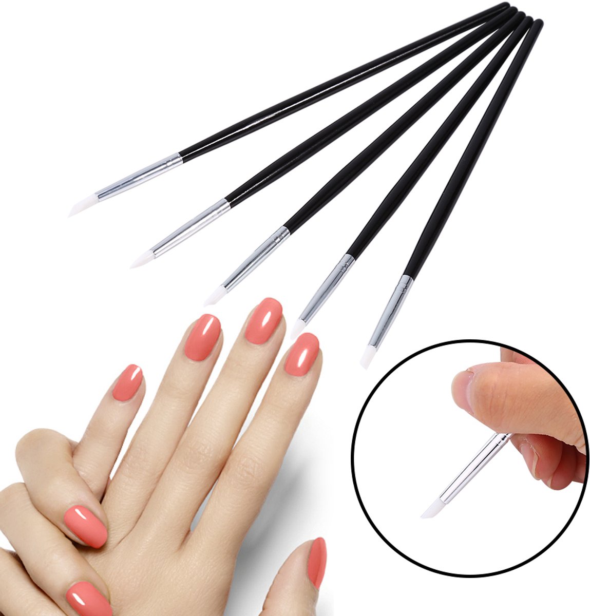 Siliconen Nagelpenselen 5-delig – Voor Nail Art en Dotting – Voor Nageldesign – Thuis en Nagelstudio