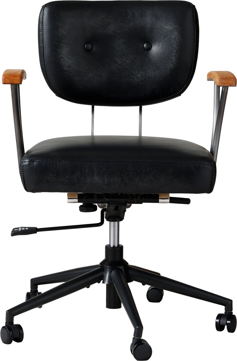 COVREO Bureaustoel 64,8 x 31 x 86,9 cm zwart leer, met wielen en armleuningen