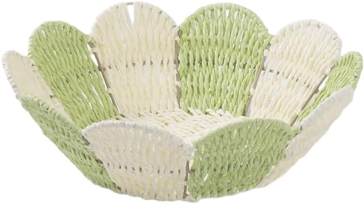 Multifunctionele decoratieve fruitmand – handgeweven van natuurlijk papiertouw en metaal – 31 x 9 cm – groen