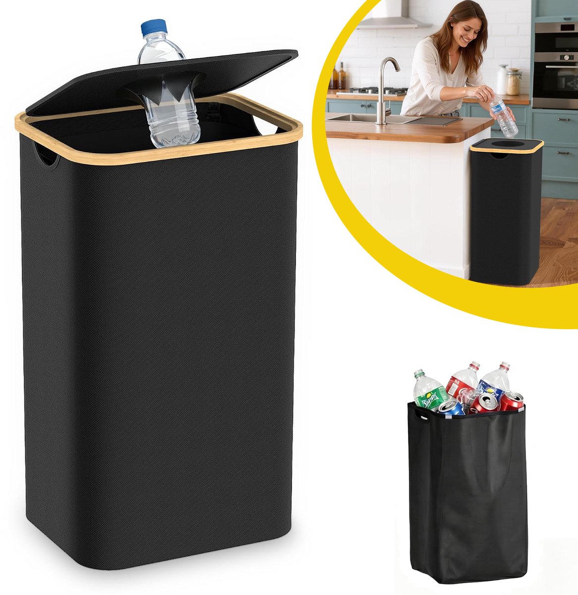 Flessenrecyclingcontainer - Recyclingbakken Voor De Keuken Met Deksel - Recyclebak Voor Oxford-Stoffen
