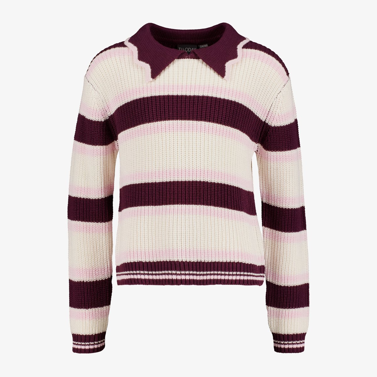 TwoDay gebreide meisjes trui met kraagje wit roze bordeaux - Maat 158/164