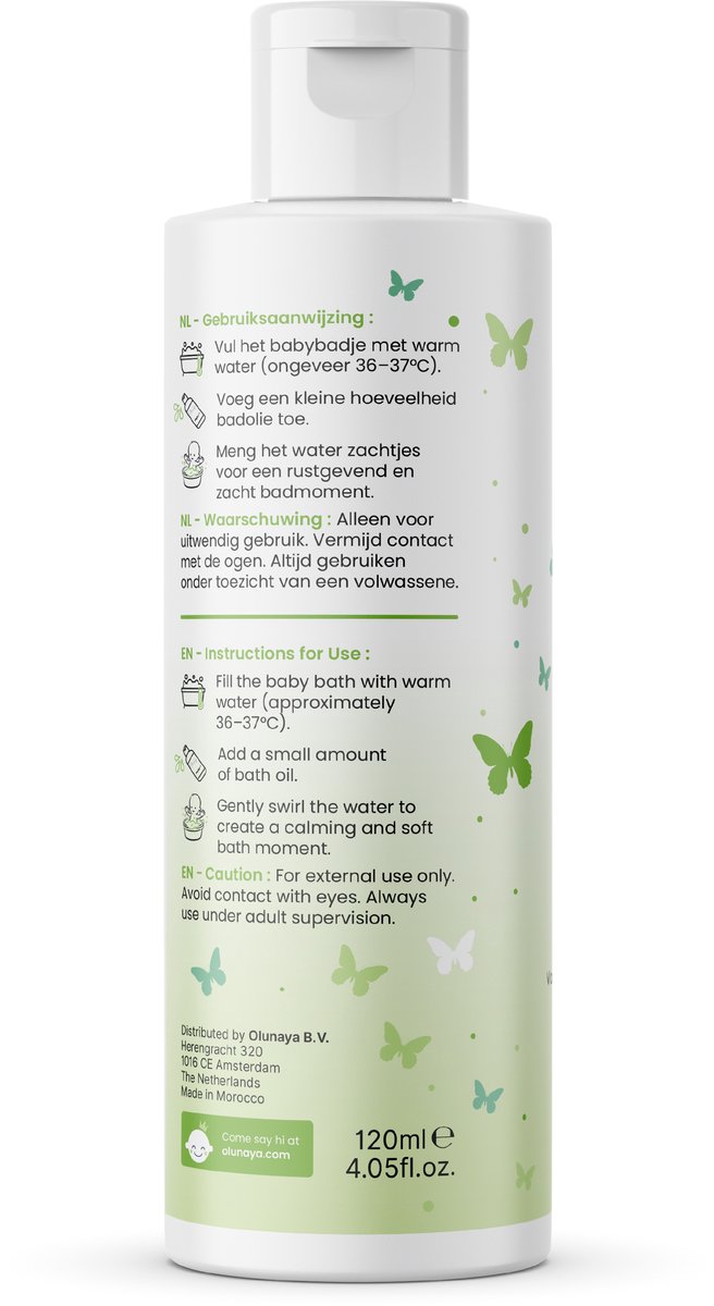 Olunaya Baby Badolie met Eucalyptus, Lavendel en Sinaasappel | Badolie voor Baby, Peuter en Kind | Gevoelige en Droge Huid | Amandelolie, Calendula en Kamille | Natuurlijke Babyverzorging | Kraamcadeau | Gentle Breeze 120 ml — afbeelding 2