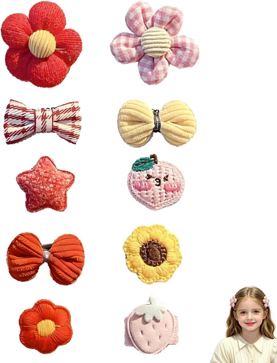 Haarspelden voor baby's en meisjes - 10 stuks antislip, veilig en zacht voor dun haar, bloemendesign, schattige accessoires voor kinderen.