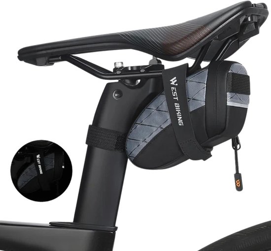 West Biking - Zadeltas voor Fiets - Micro/Mini (0.3L) - Waterafstotend & Ultralicht - Met Klittenbandbevestiging - Zwart/Blauw van West Biking — afbeelding 2