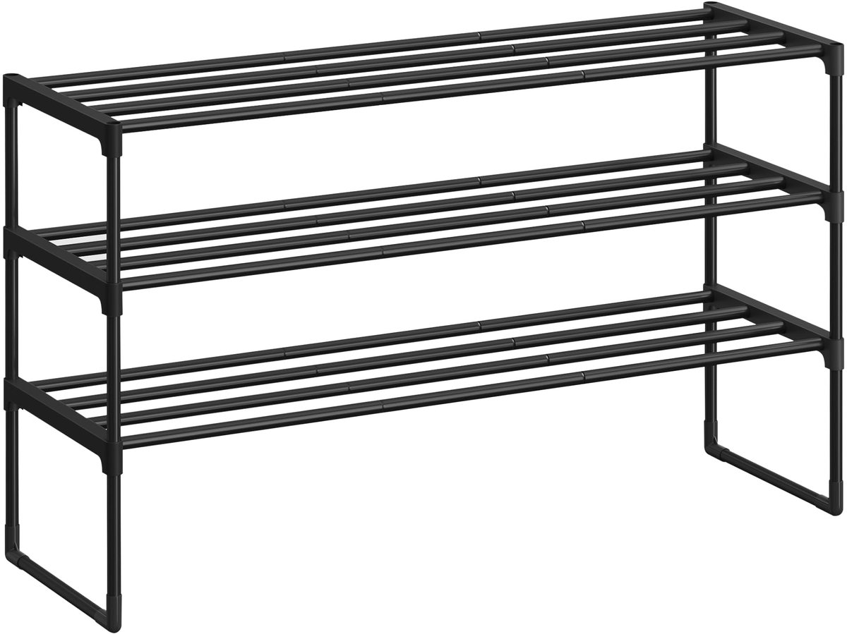 3-Laags Schoenenrek - Metalen Schoenen Organizer voor 12-15 Paar Schoenen - Stapelbaar Schoenenrek met Eenvoudige Montage - Schoenopslag voor Garderobe, Hal & Entree - Zwart