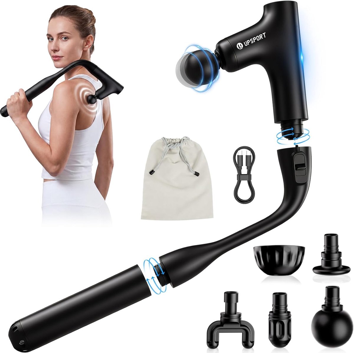 Massage Gun – Deep Tissue Massagepistool – 4 Massagekoppen – Stil <45 dB – 3-5 Uur Accu – USB-C Oplaadbaar