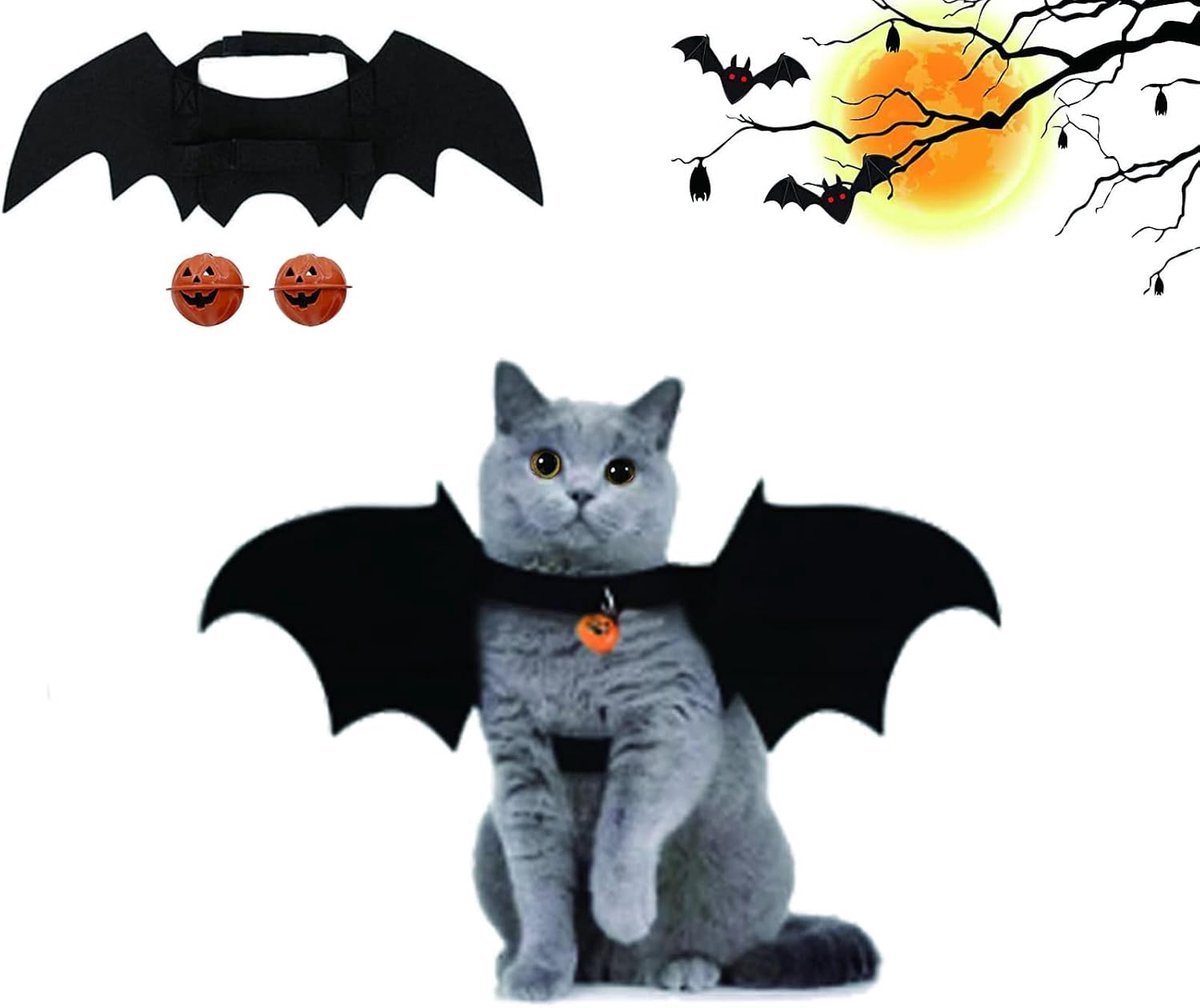 Vleermuiskostuum - Kat vleermuisvleugels - Halloween vleermuisvleugels - Halloween kattenkostuums voor katten - Huisdier Kostuum - Huisdierkleding - 1stuks - Voor huisdieren, geschikt voor Halloween-cosplayfeesten en -evenementen - 46x20cm