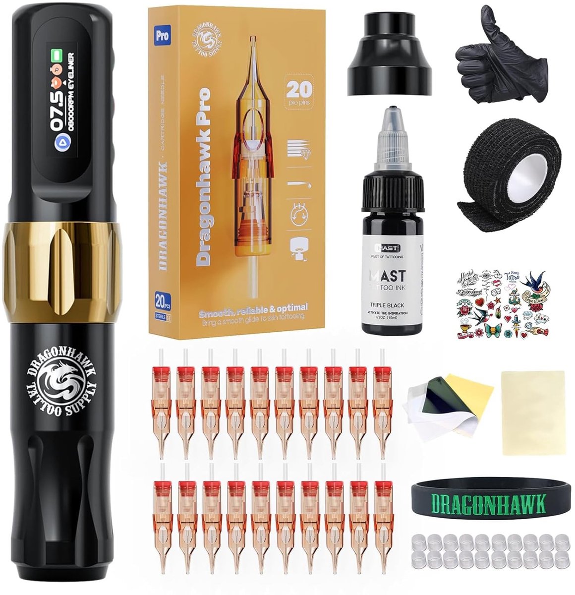 SolidKeus - Professionele Tattoo Machine Set met 20 Naalden en Batterijen