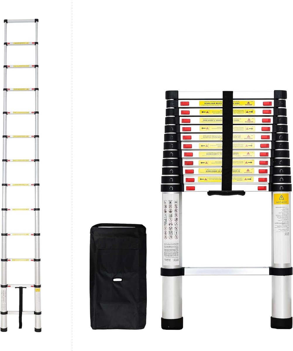Telescopische ladder - Opvouwbare ladder - Veilig klussen - EN131 gecertificeerd - 380 cm hoogte - Zilver