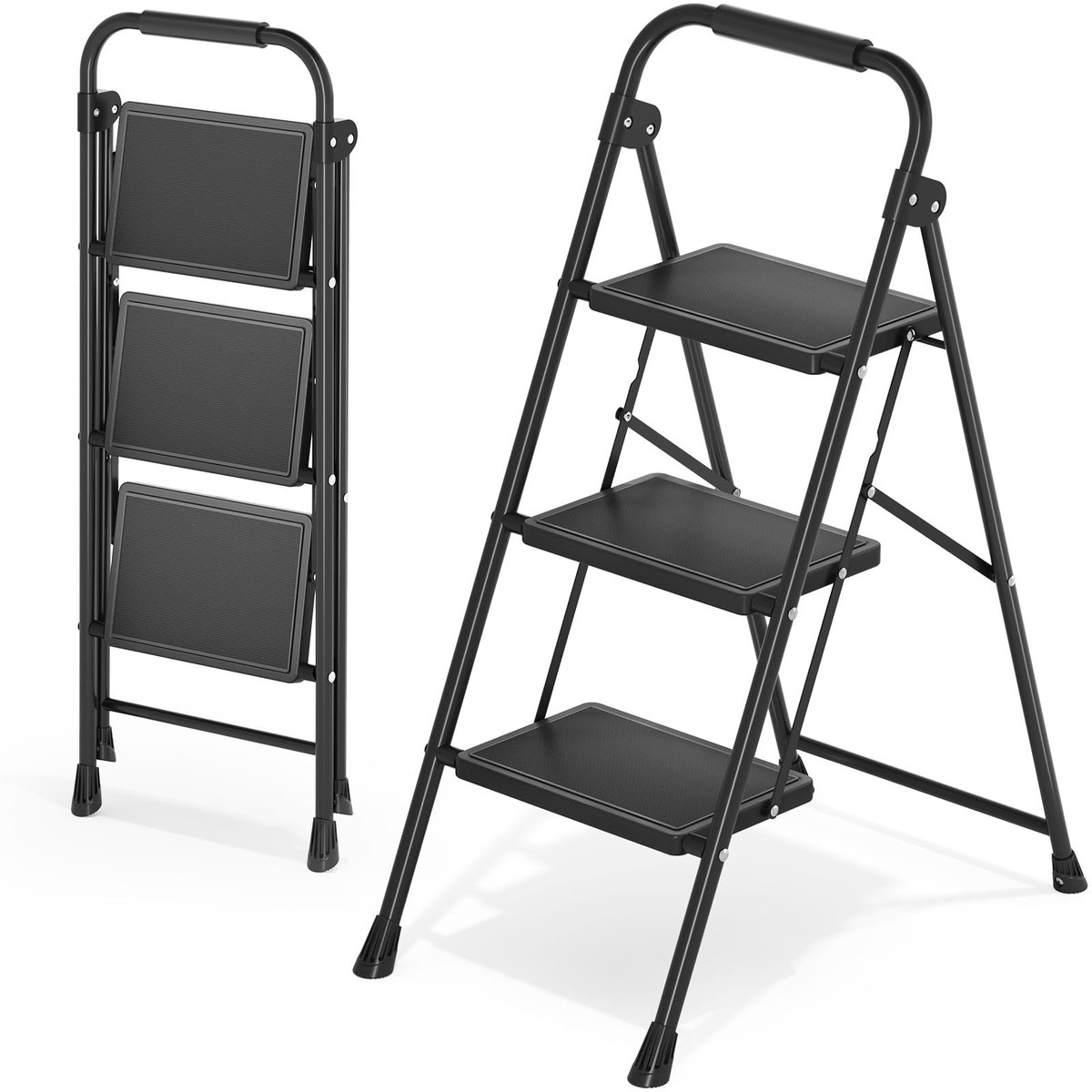 SolidKeus - Vouwladder met 3 Treden en Leuning, Belastbaar tot 150 kg
