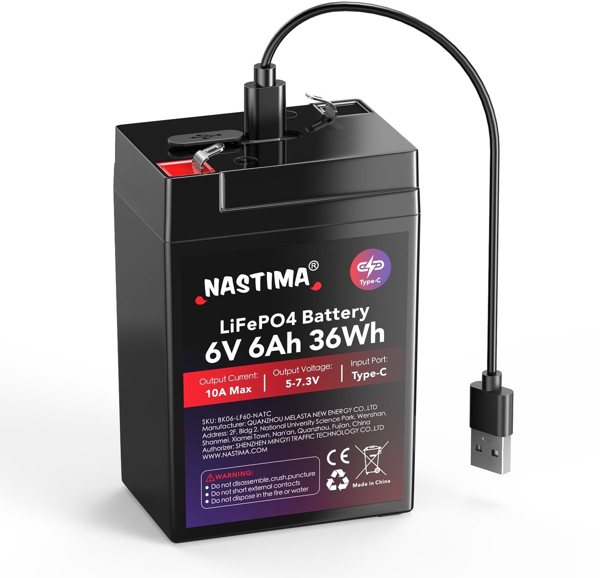 SolidKeus - 6V 6Ah LiFePO4 Oplaadbare Batterij met BMS Bescherming