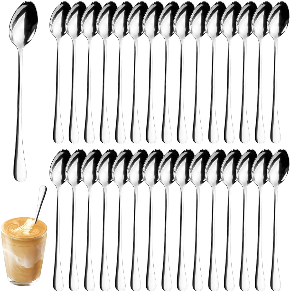 SolidKeus - Set van 30 RVS Lepels met Lange Handgreep 19cm