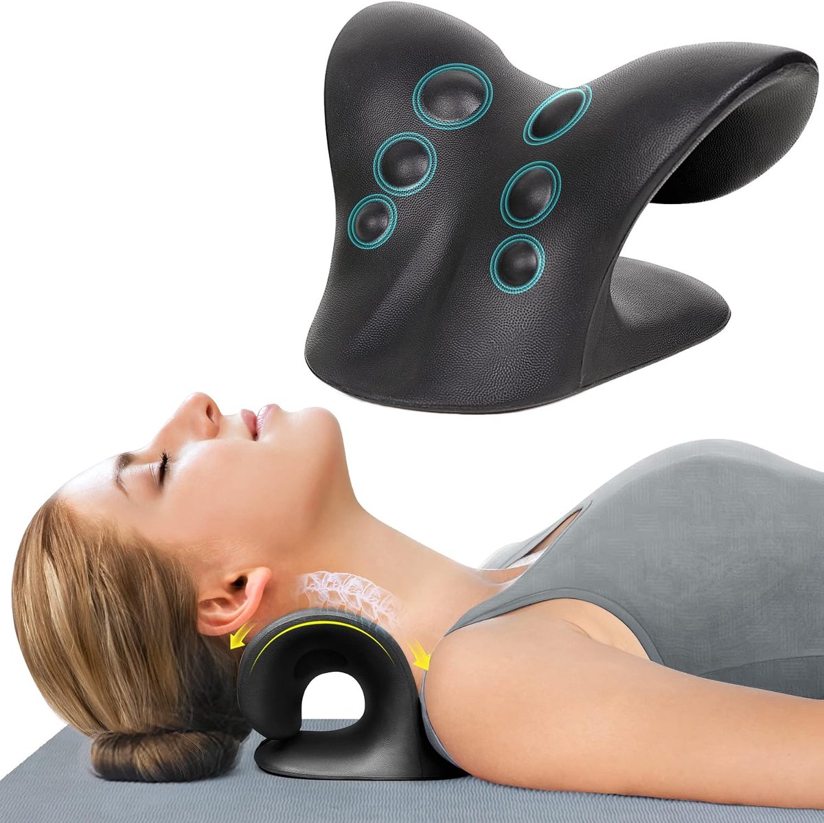 1 stuk - massage kussen - hals wervel tractie apparaat - geschikt voor pijnverlichting - EVA - zwart