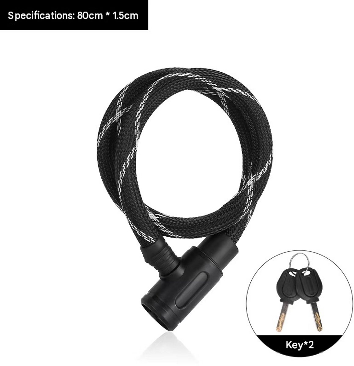 Fietsslot met stalen kabel - Nylon stalen kabelslot - Draagbaar antidiefstalslot - Geschikt voor mountainbikes en racefietsen - Zwart fietsslot - Fietsaccessoires voor buiten -80*1.5cm