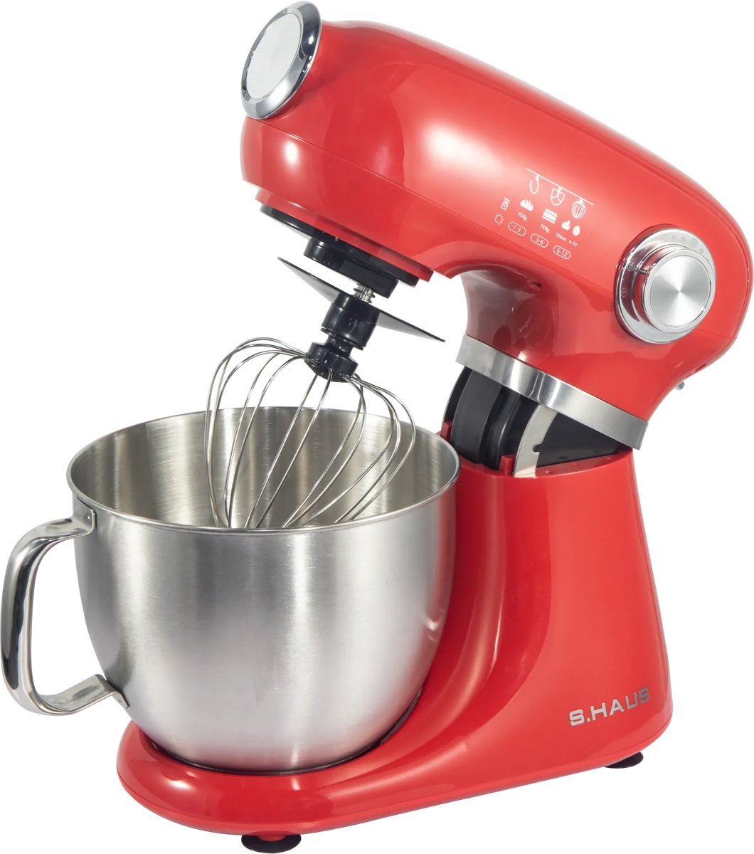Keukenmachine – Keukenrobot 1000W – 5L RVS Mengkom – 12 Snelheden – Keukenmixer met Deeghaak, Klopper en Garde – Rood