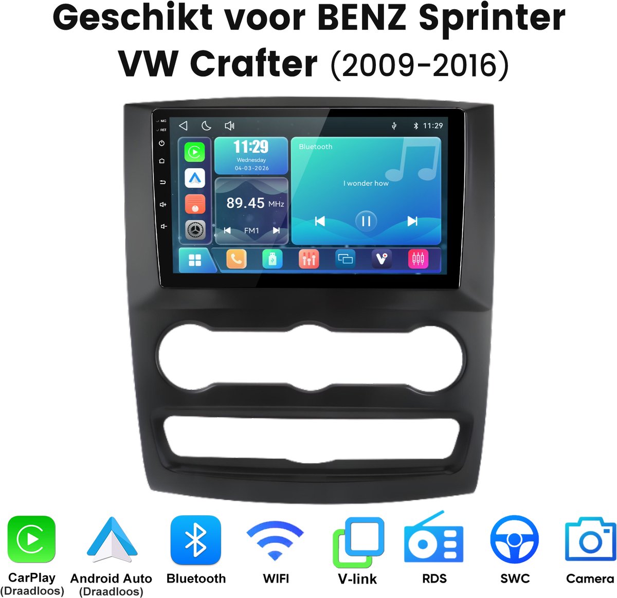 Junsun lINUX Systeem Autoradio Geschikt voor Mercedes-Benz Sprinter VW Crafter 2009-2016 - Draadloos Carplay & Andriod Auto - 10 Inch HD TouchScreen - Bluetooth - GPS navigatie- WiFi - FM - RDS- Airplay
