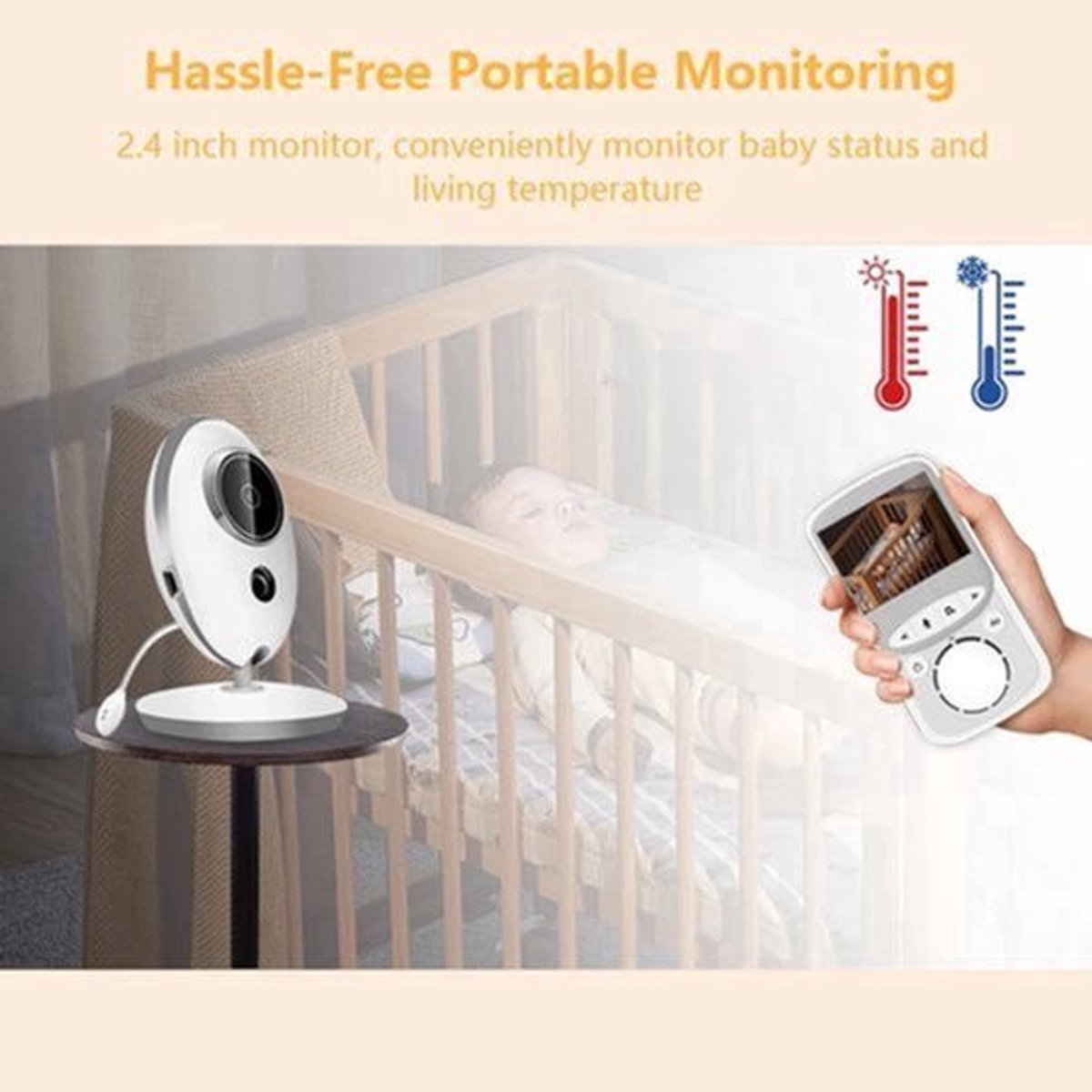 Babyfoon - Met Camera - Baby Monitor - Binnencamera - Temperatuurbewaking - 2.4 Inch LCD - 750 mAh - CMOS - IR Audio Video - Intercom - Wit