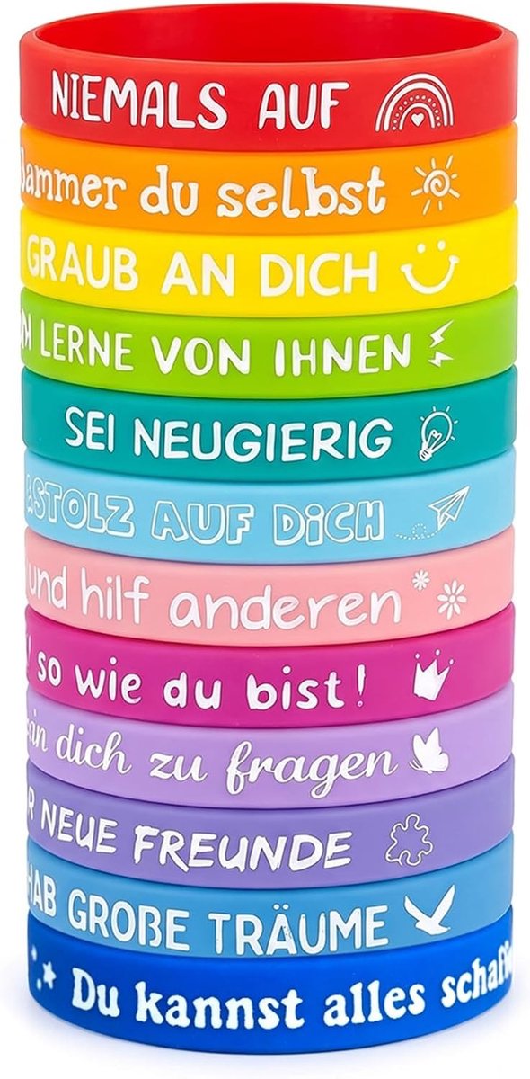 36 Motivatiearmbanden voor Kinderen, Inspirerende Cadeaus voor Verjaardagen en Kerst, Silicoon, Licht Rekbaar, Educatieve Zinnen voor Basisschoolleerlingen