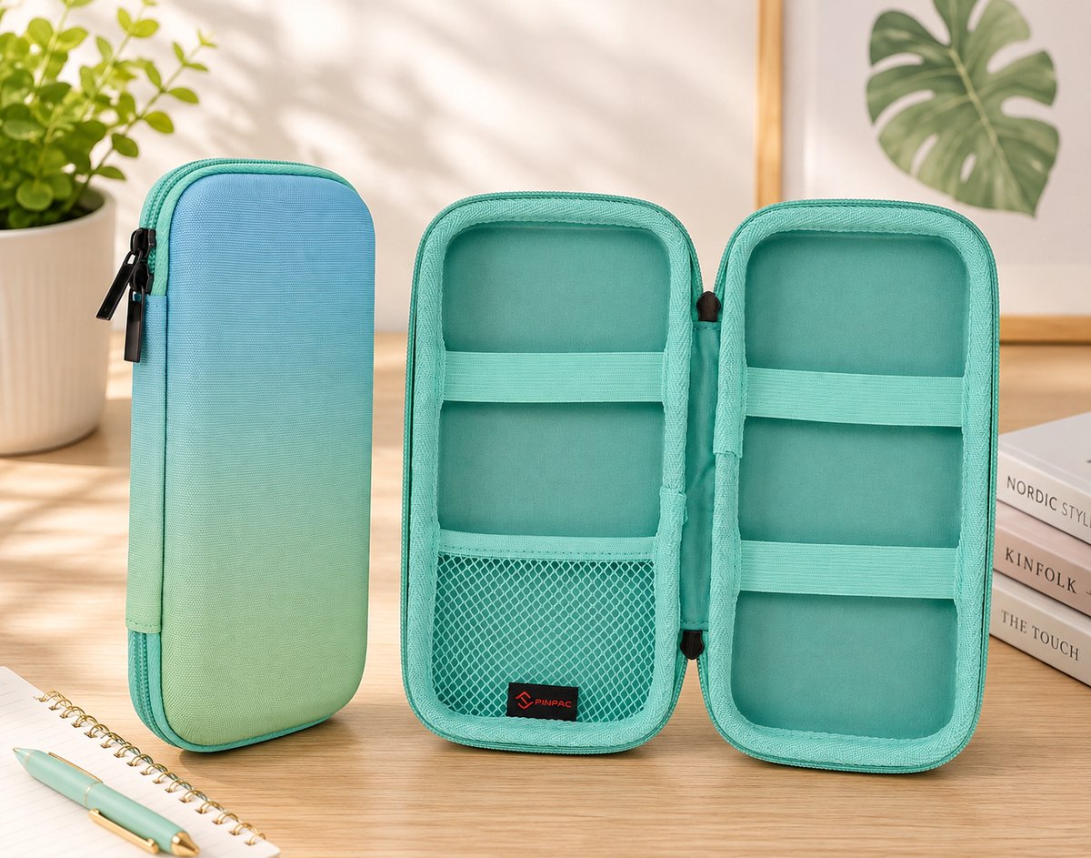 Pennenetui Hard Eva Schokbestendig Voor Executive Vulpen Kantoor School, Blauw-Groen-Ombré, Large