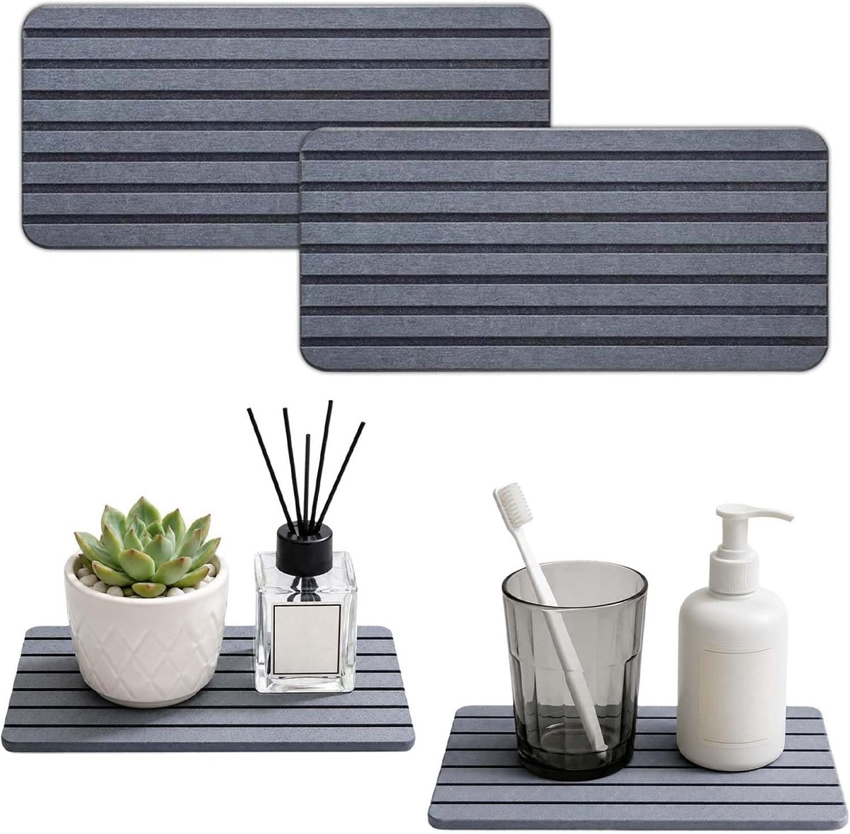 Set van 2 Diatomiet Coasters 30 x 10 cm - Waterabsorberende Onderzetters voor Keuken en Gootsteen, Donkergrijs