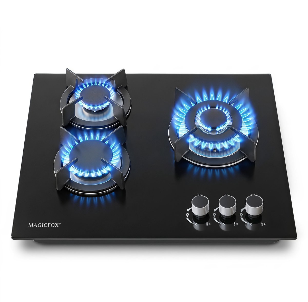 MAGICFOX Inbouw kookplaten met 3 Pitten – Thermokoppelbeveiliging – Geschikt voor Aardgas, Butaan en Propaan – Zwart – 8,05 kW – 220-240 V