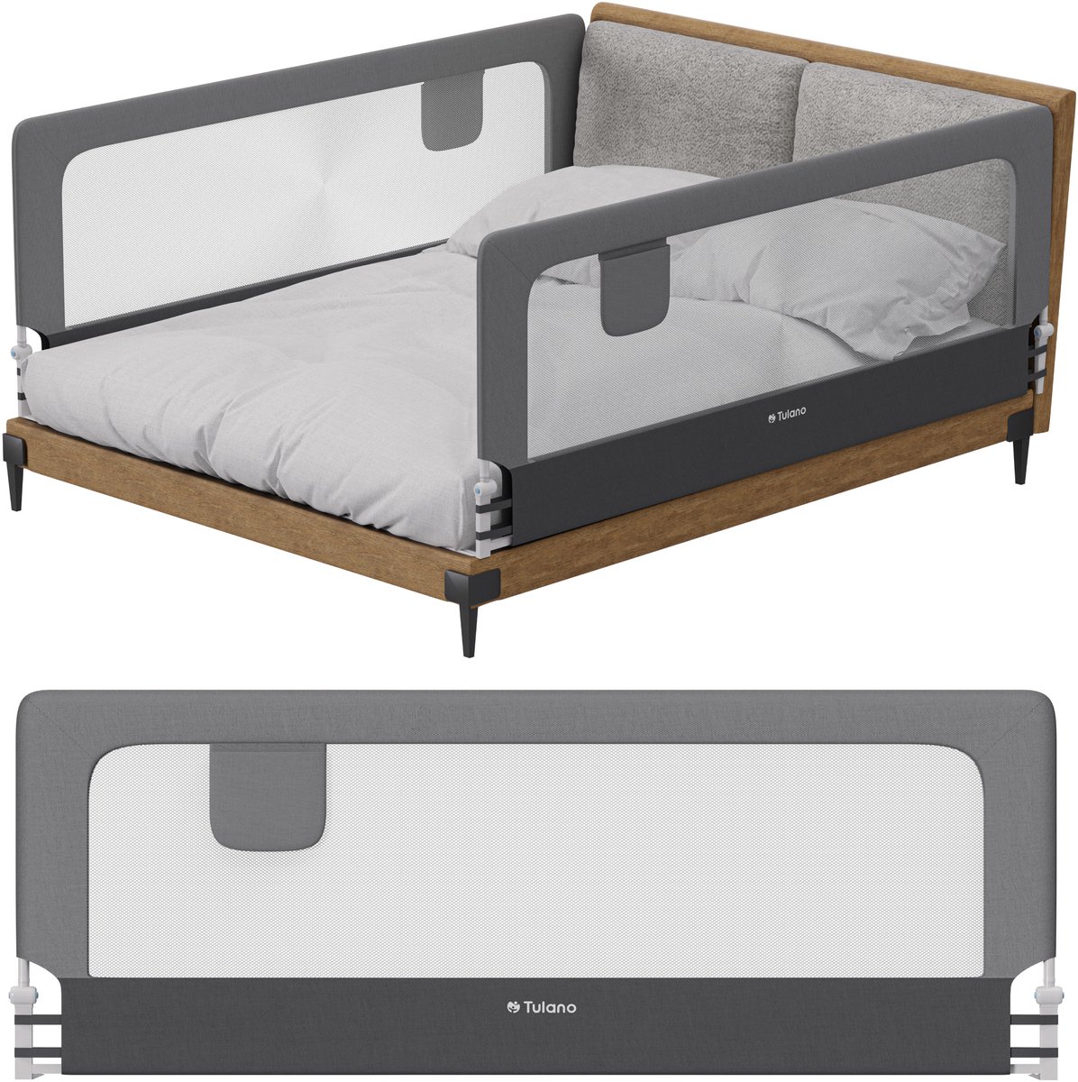 Tulano - Cover 30 - Bedhekje - 200 cm - Veilig Baby Bedhekje - Uitvalbeschermer Uitvalbeveiliging - Grijs