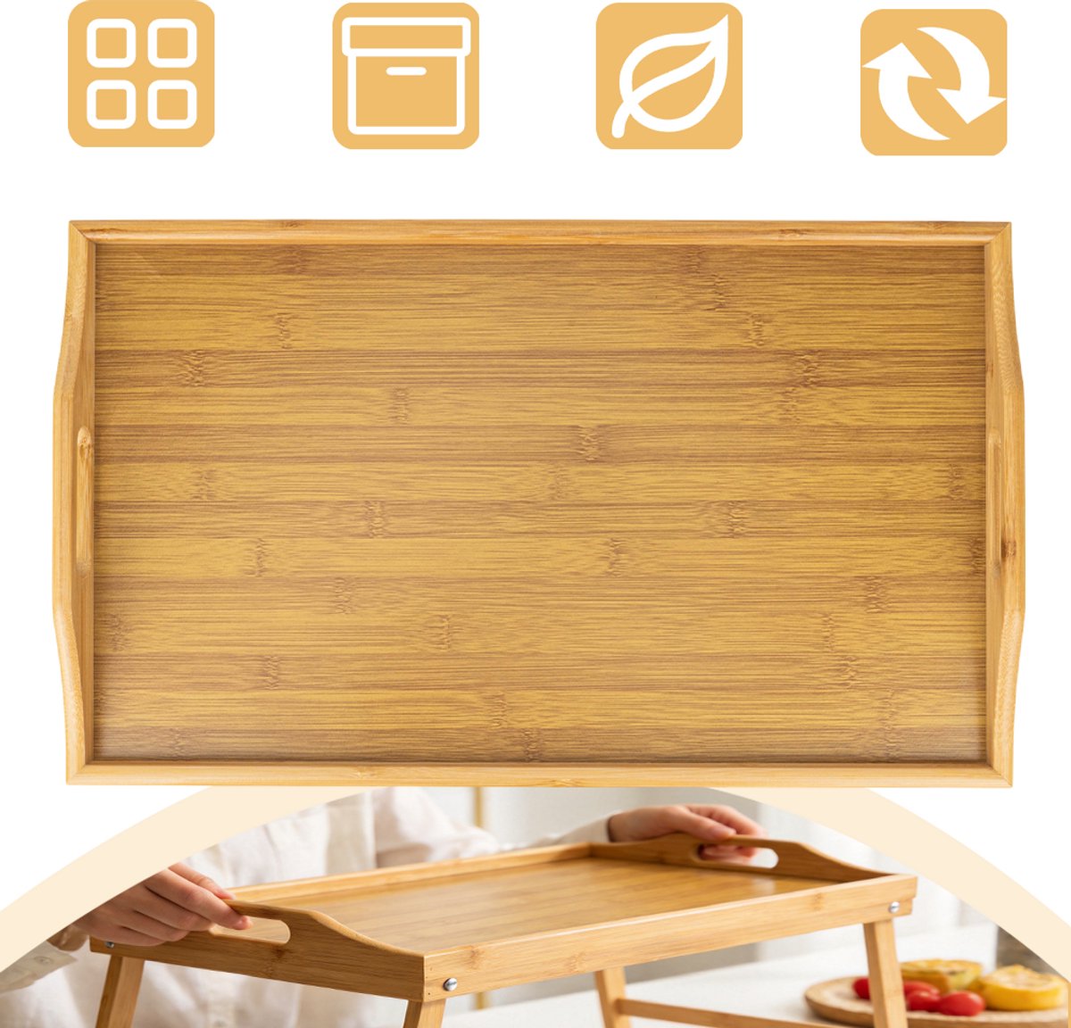 Opvouwbaar Serveerblad Van Bamboe, Nachtkastje Met Inklapbare Poten, Multifunctioneel Ontbijtblad Voor Op Schoot, Opklapbare Bedtafel. — cadeau in Koken & Dineren - foto 2