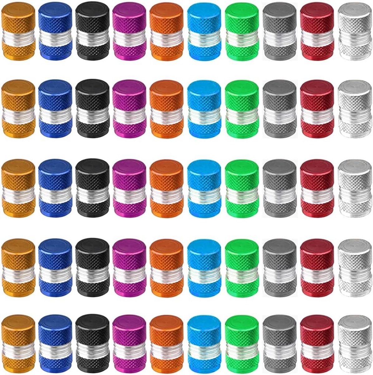 50 Stuks Ventieldoppen voor Auto, Aluminium Dustproof Ventieldoppen met O-Ring, Verkrijgbaar in 10 Kleuren en Perfect voor Auto's en Fietsen