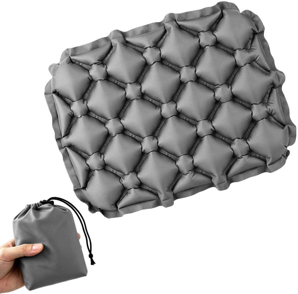 Ultralichte Opblaasbare - Opblaasbaar Zitkussen voor Reizen - Camping Zitkussen voor Buitenactiviteiten - Lichtgewicht Luchtkussen met voor Vliegtuig, Stadion, Camping, Wandelen en Outdoor - One Size- Grijs