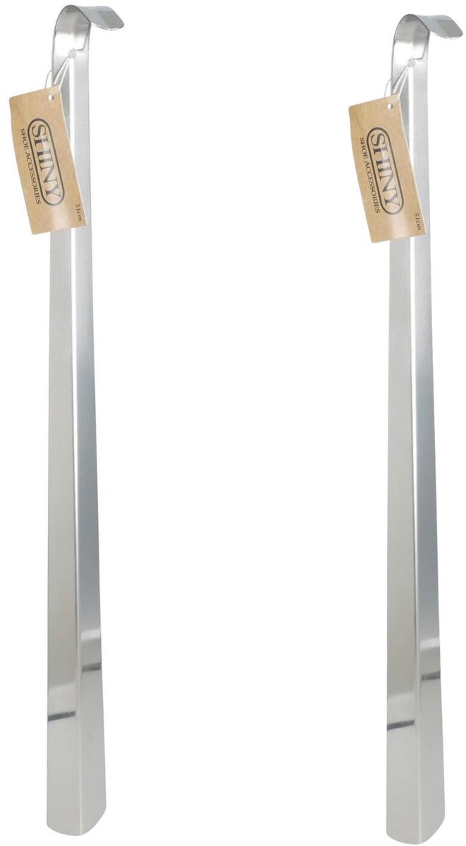 Benson Shoe Solutions Schoenlepel - 2x - 51 cm - rvs metaal - zilver - met haak - instaphulp voor schoenen