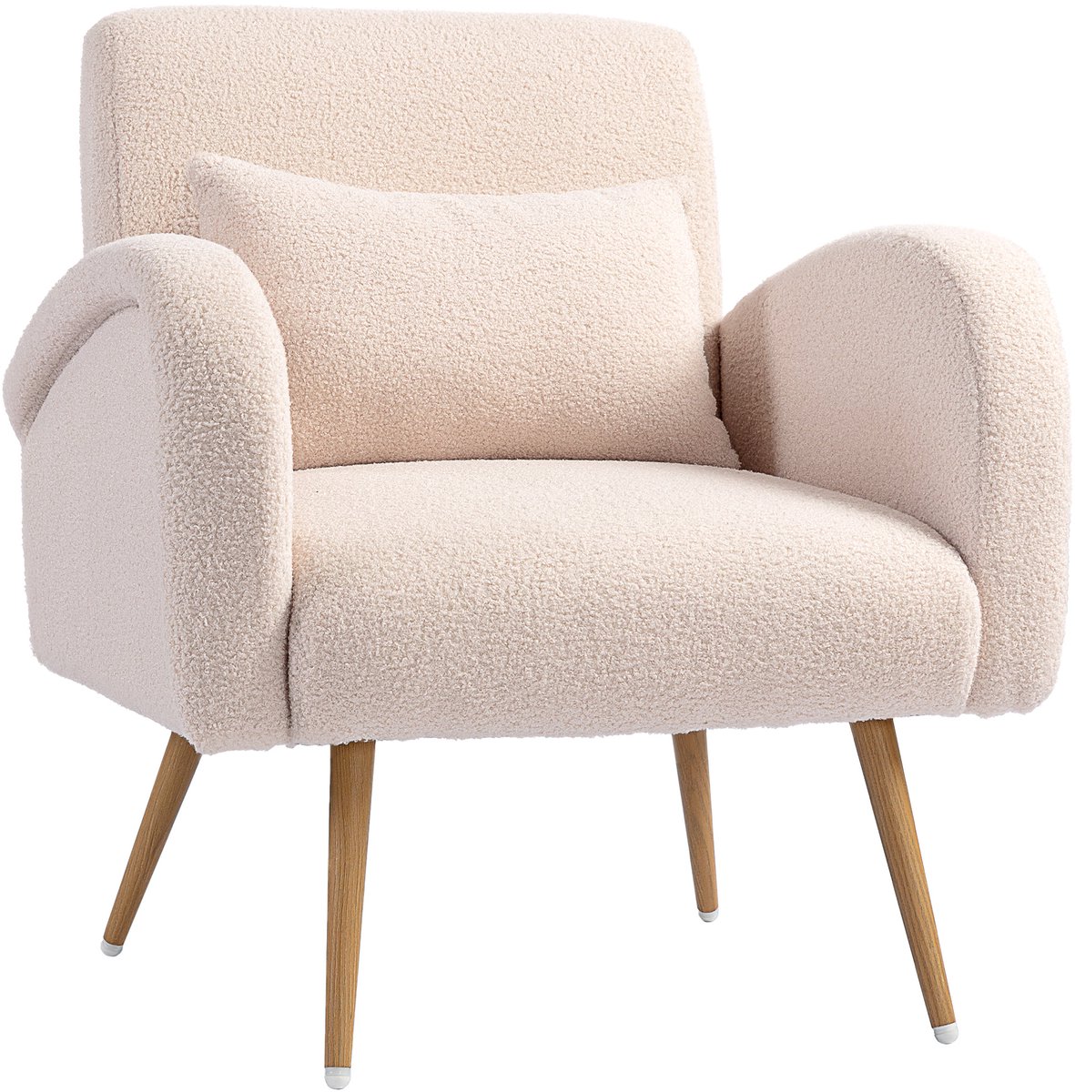 Dik Gestoffeerde Relaxstoel met Bouclé Bekleding - Loungestoel met Armleuningen en Ergonomische Rugleuning - Relax Stoel voor Woonkamer - Beige / Crème